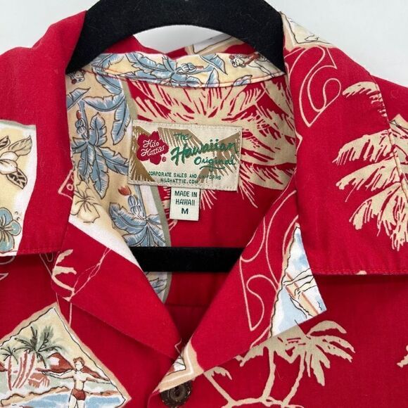 Hilo Haiti Red The Hawaiian Original Short Sleeve Button-Up Shirt Size Medium - Picture 3 of 7
